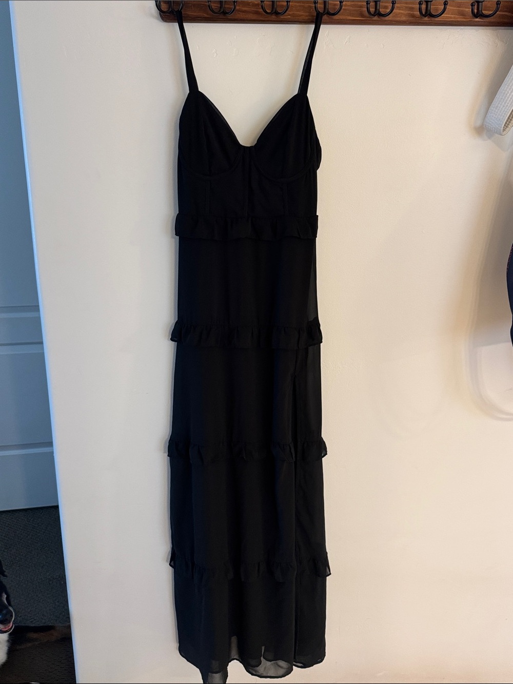 Lulu's Black Ruffle Maxi Dress with Thigh Slit - Picture 3 of 13